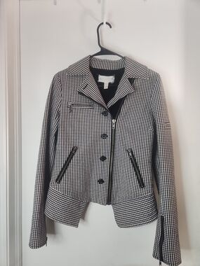 Sweetface Y2K Black & White Houndstooth Zip Moto Jacket